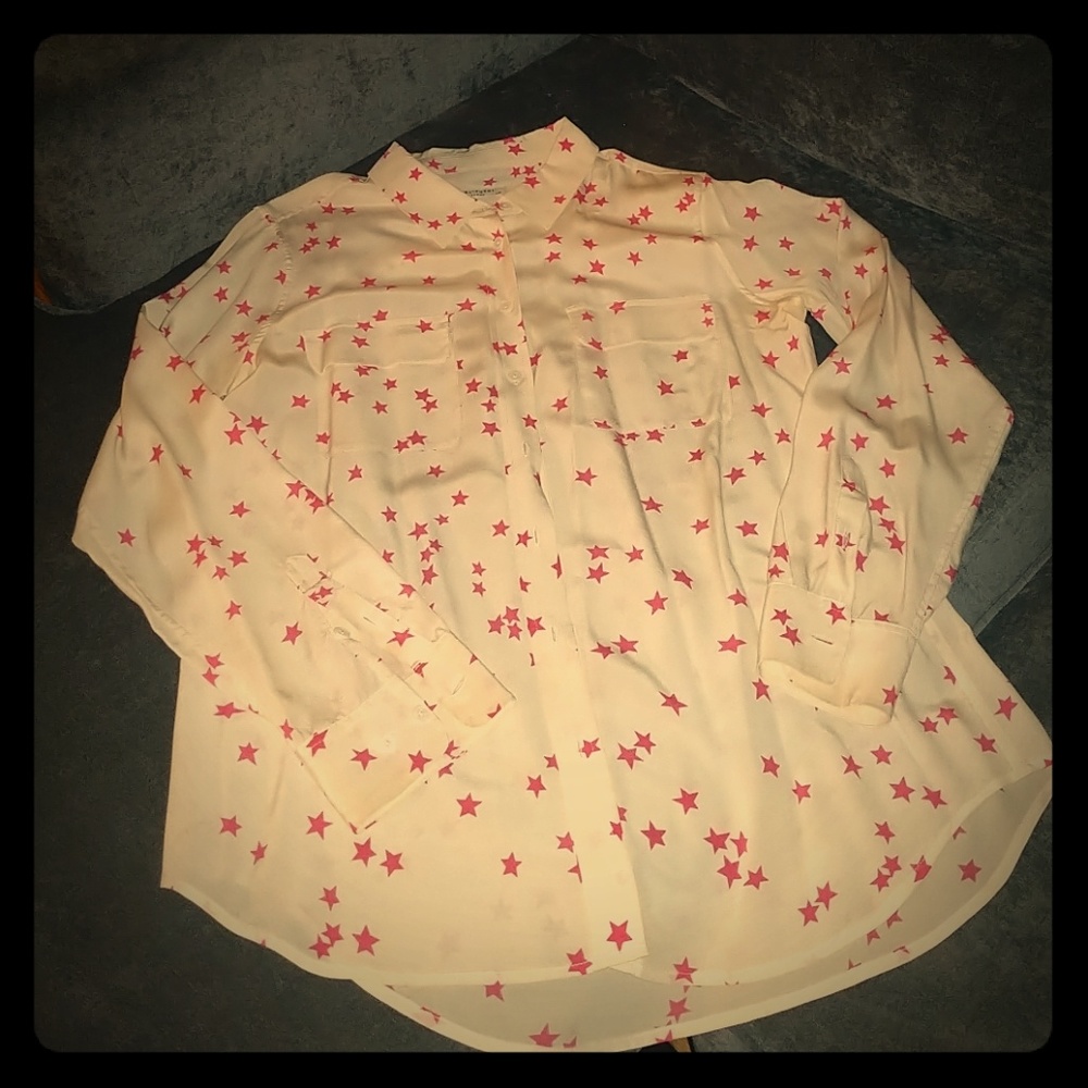 Equipment pink and white silk starred blouse